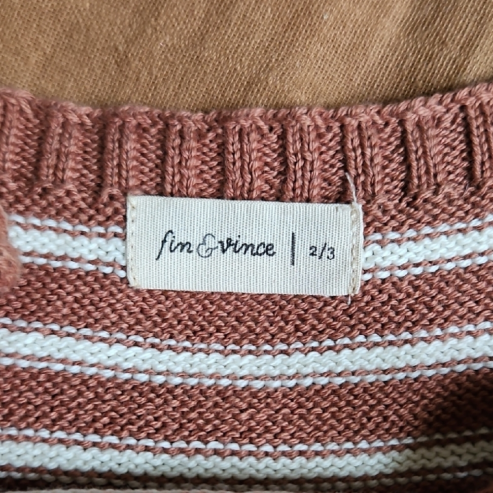 Fin & Vince Striped Brown and White Kids Knit One Piece - Picture 2 of 6